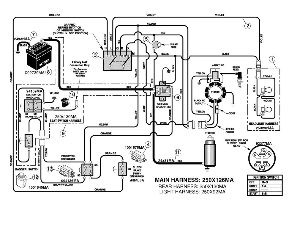 Electrical System Diagram and Parts List for 7800291-312006X78C 2008 Briggs and Stratton Lawn Tractor